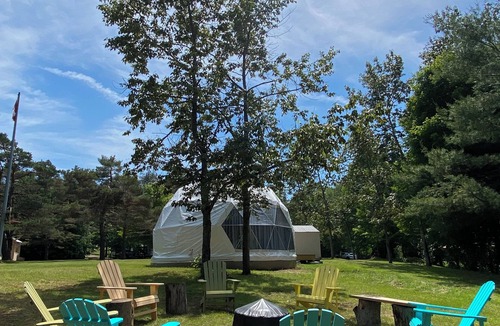 Weslemkoon RV Rental | 26 Foot Glamping Dome with Lake Access and Hot Tub on a 32 Acre Property
