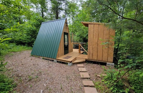 Purlear RV Rental | Cozy Creekside A-Frame | WiFi + Hot Shower