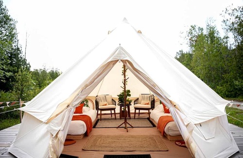 Miller Lake RV Rental | Fantastic Bell Tent Fire Pit and Barbecue Provided in Northern Bruce Peninsula, Ontario