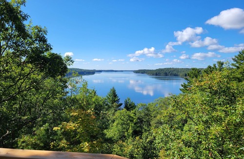 Minden Hills Cabin | The Upper Deck: a private off-grid cabin looking out over picturesque Gull Lake