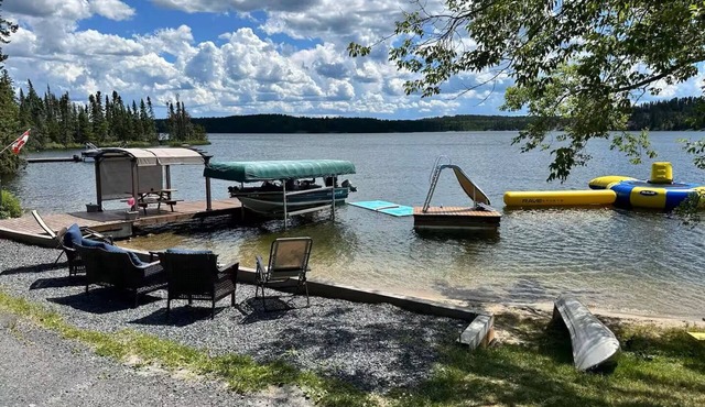 Lakefront Log Cabin w/Private Beach, Floating Water Park, Dock & Firepit